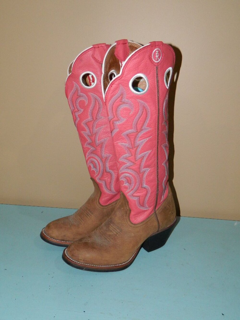 Tony Lama Buckaroo Pink Boots Size 8 B Leather Pull On RR2001L Cowgirl